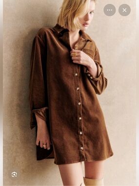 Sezane Brown Caramel Corduroy Sadie Shirt Dress
